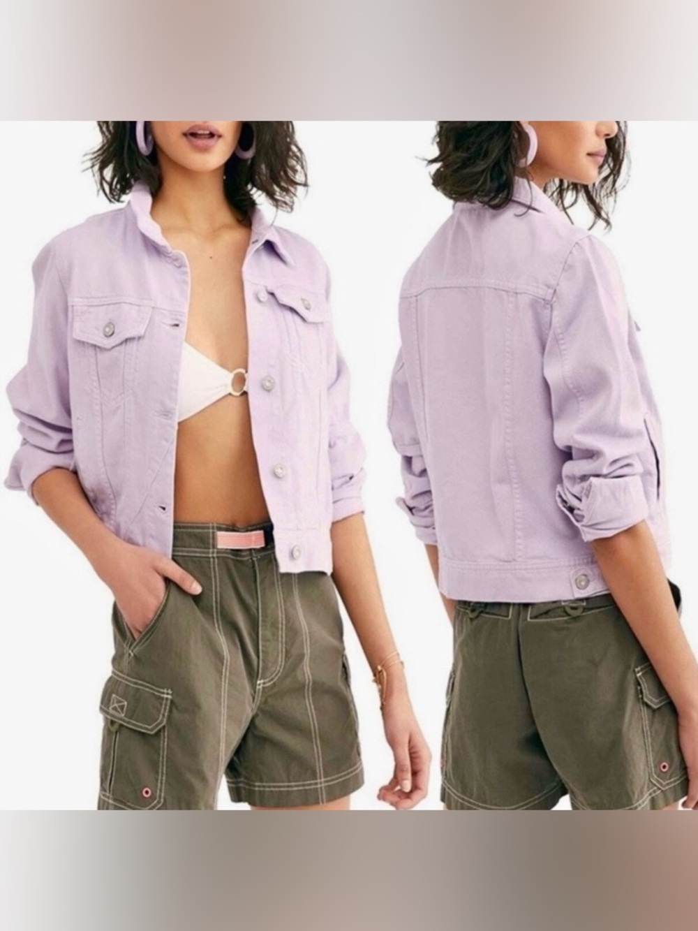 Free People Lavender Women's Cropped Denim Jacket
